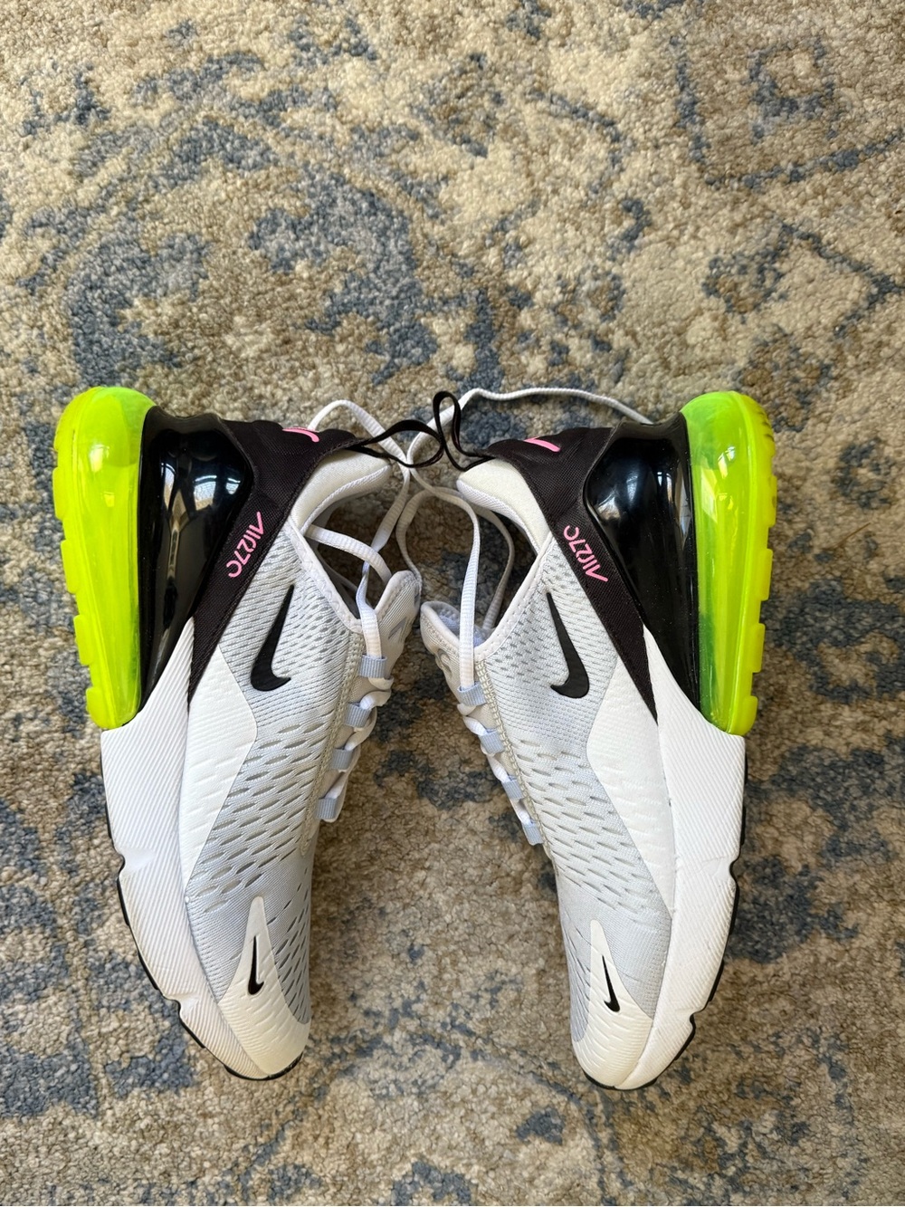 Nike women Air 270 Sneakers White with Neon Green and Black Accents